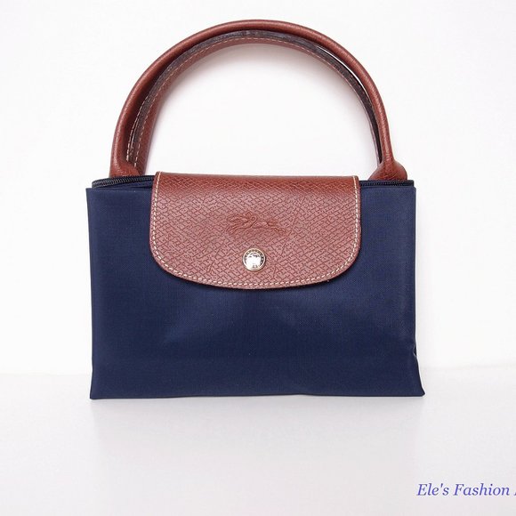 ❤️ NWT LONGCHAMP Le Pliage Type M Medium Short Handle Tote NAVY Blue Authentic - Picture 4 of 15